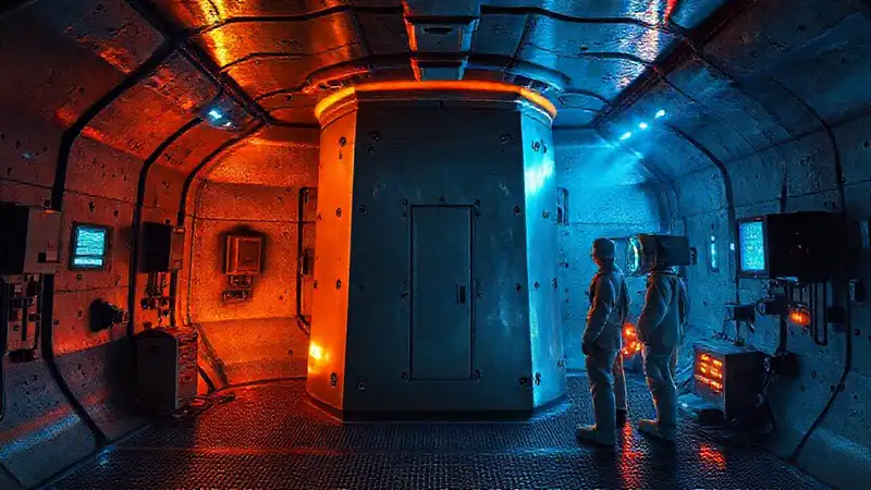 Sala secreta futurista con protección y monitorización