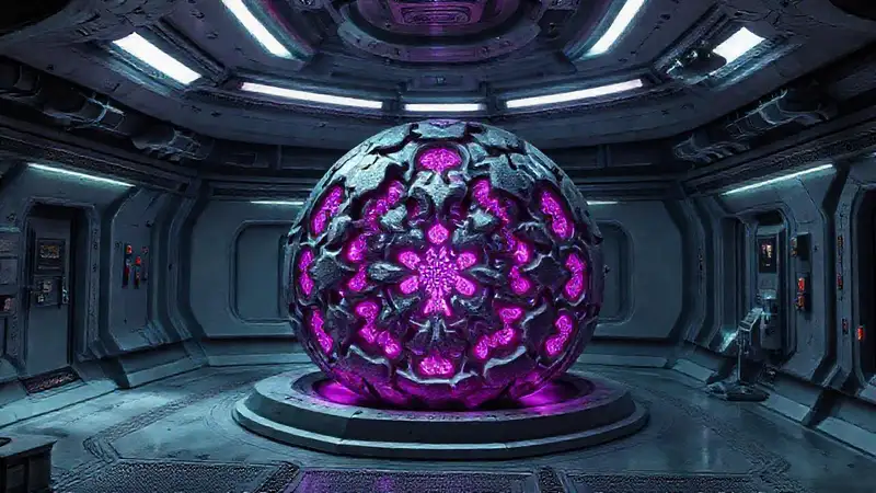 Sala futurista con barreras y vigilancia extremas