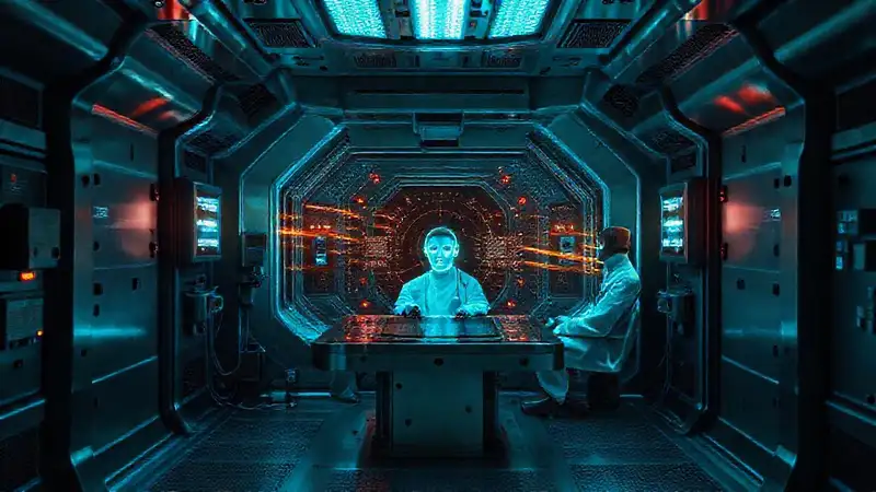 Cámara de contención futurista con sensores electromagnéticos