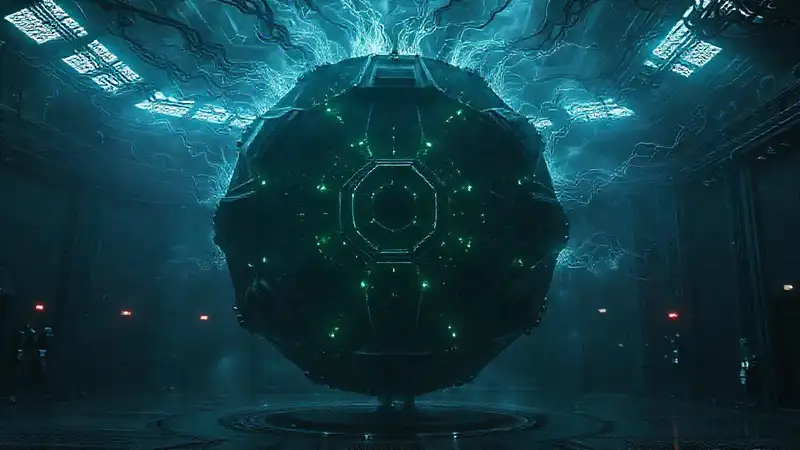 Energía desconocida en laboratorio futurista y misterioso