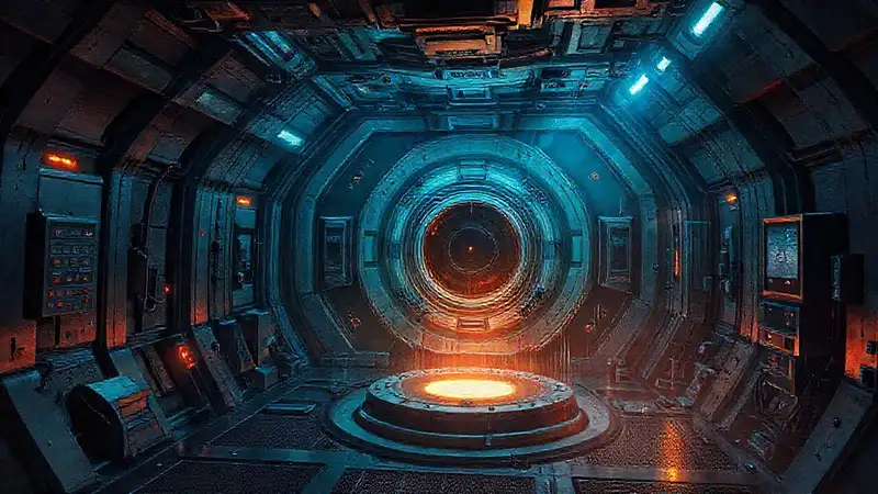 Camara de contención futurista con núcleo brillante