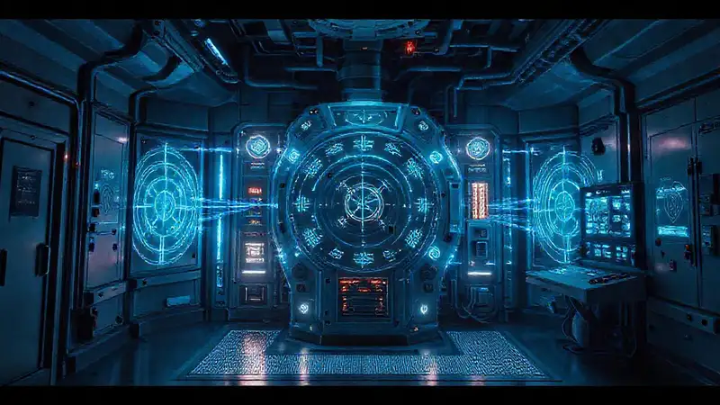 Dispositivo futurista en sala de contención segura