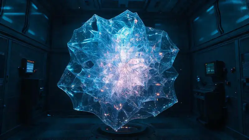 Cristal fractal surreal en ambiente futurista