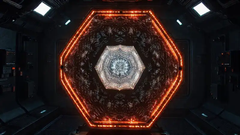 Estructura hexagonal luminosa en cámara de contención