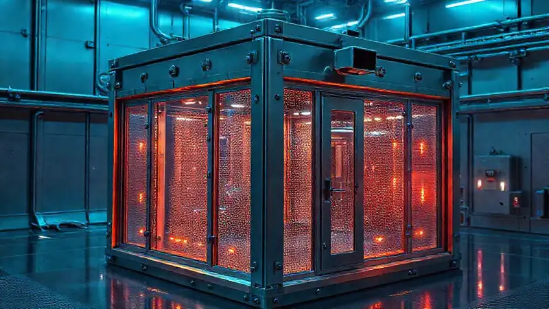 Cubículo metálico futurista con protección avanzada