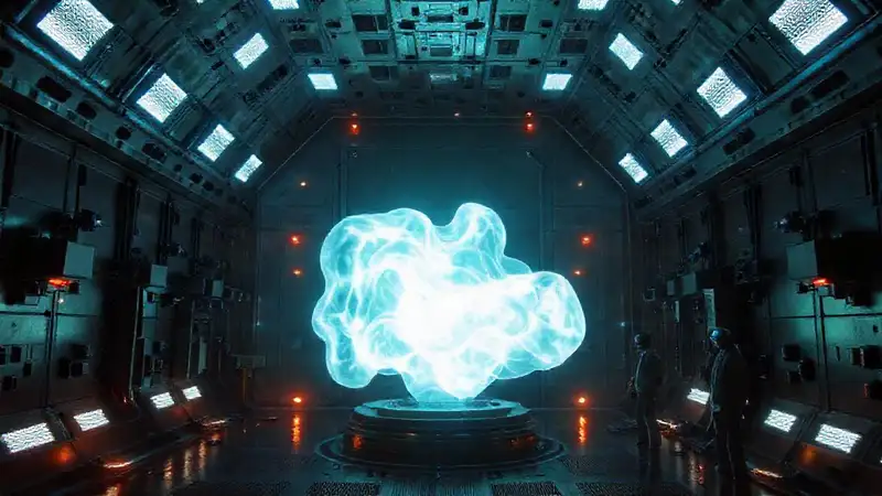 Estructura energética misteriosa en contenedor futurista
