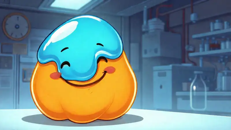Blob azul y naranja en laboratorio seguro y amigable